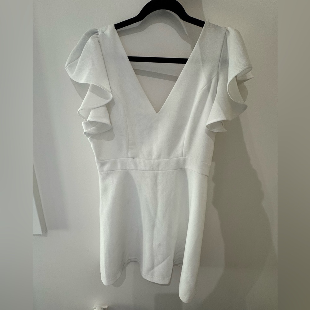 BCBG Generation, White Ruffle Shoulder Dress, Size 12, Worn Once!